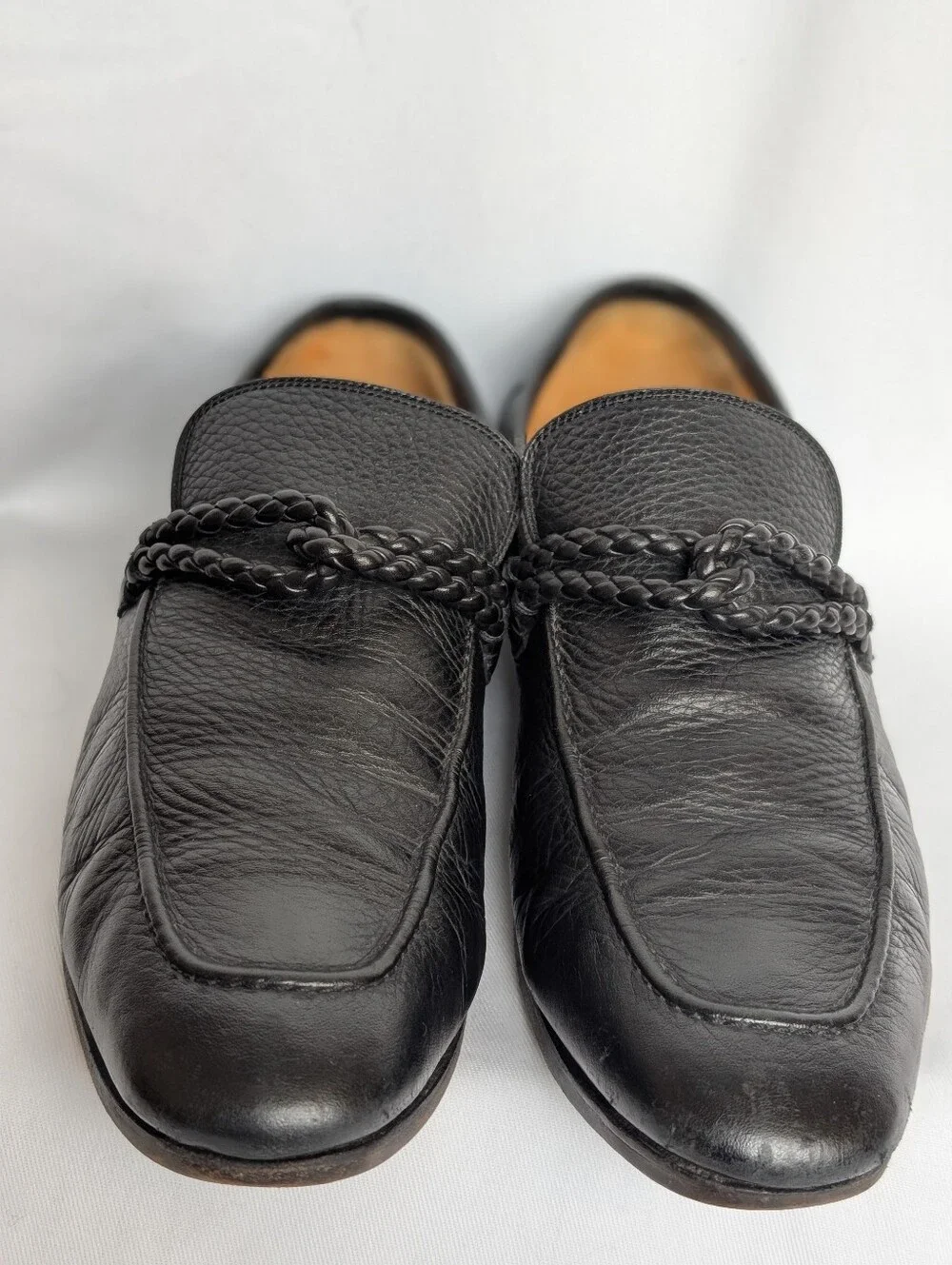 Gucci Men’s Black Leather Braided Loafers Slip On Shoes Made in Italy Size 10.5